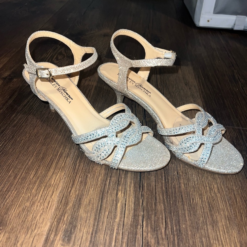 White Gold Heels with Ankle Strap